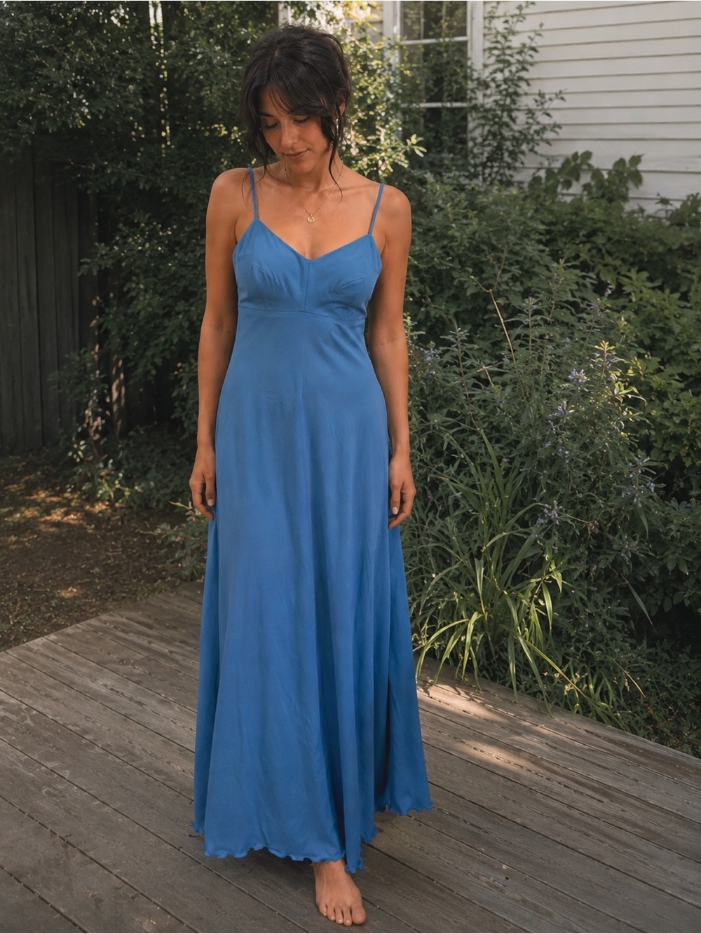 Vintage Blue Maxi Slip Dress |Prairie Romance | Coastal | Fit Modern Small